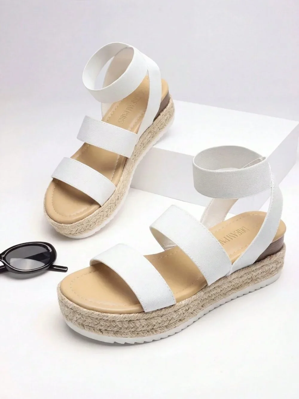 White Vacation Women's Wedges Open Toe Ankle Strap Espadrilles Platform Sandals